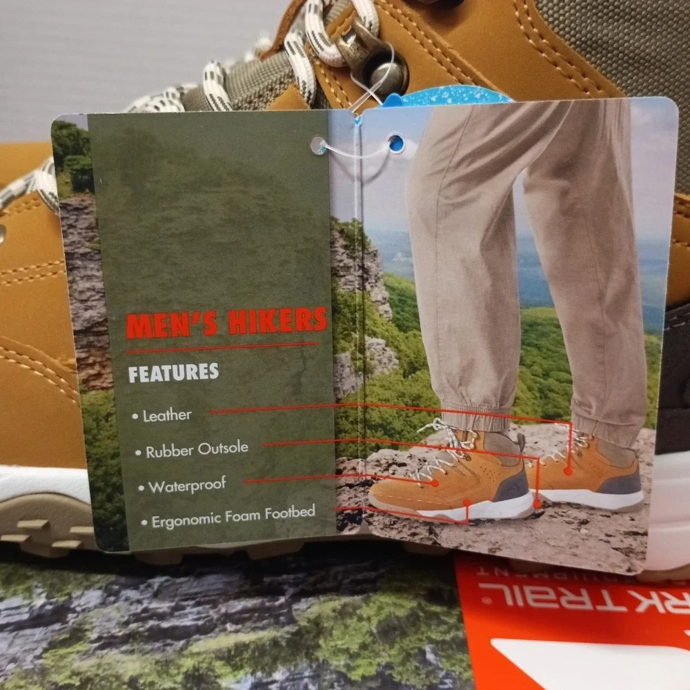Ozark Trail Men Size 9.5 Sport Hiker Shoes Waterproof Hiking Boots Wheat Leather